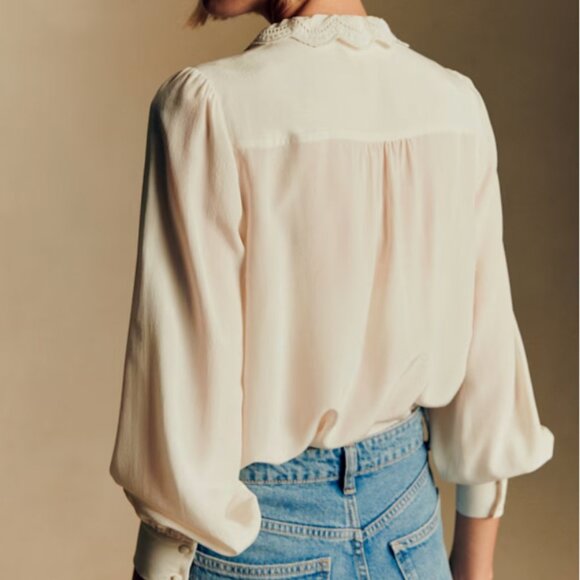 NWT Sezane Chlo Silk Blouse Ecru Ivory White French Classic Causal EU34/US2 - Picture 4 of 8